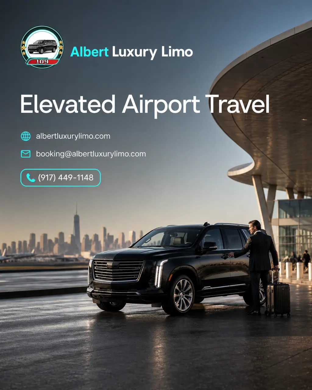 Black luxury SUV suited for airport transportation in Manhattan business travel