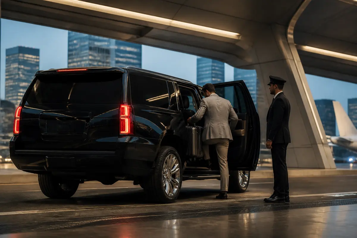 Spacious black car with organized luggage ready for a Manhattan airport transfer