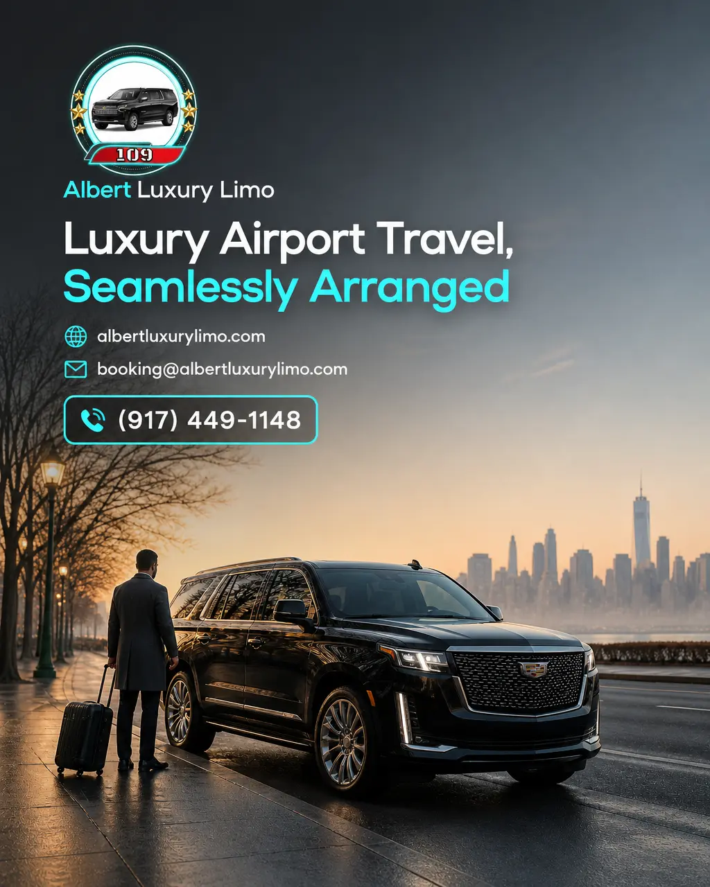 A black luxury SUV waiting for airport transportation in Manhattan