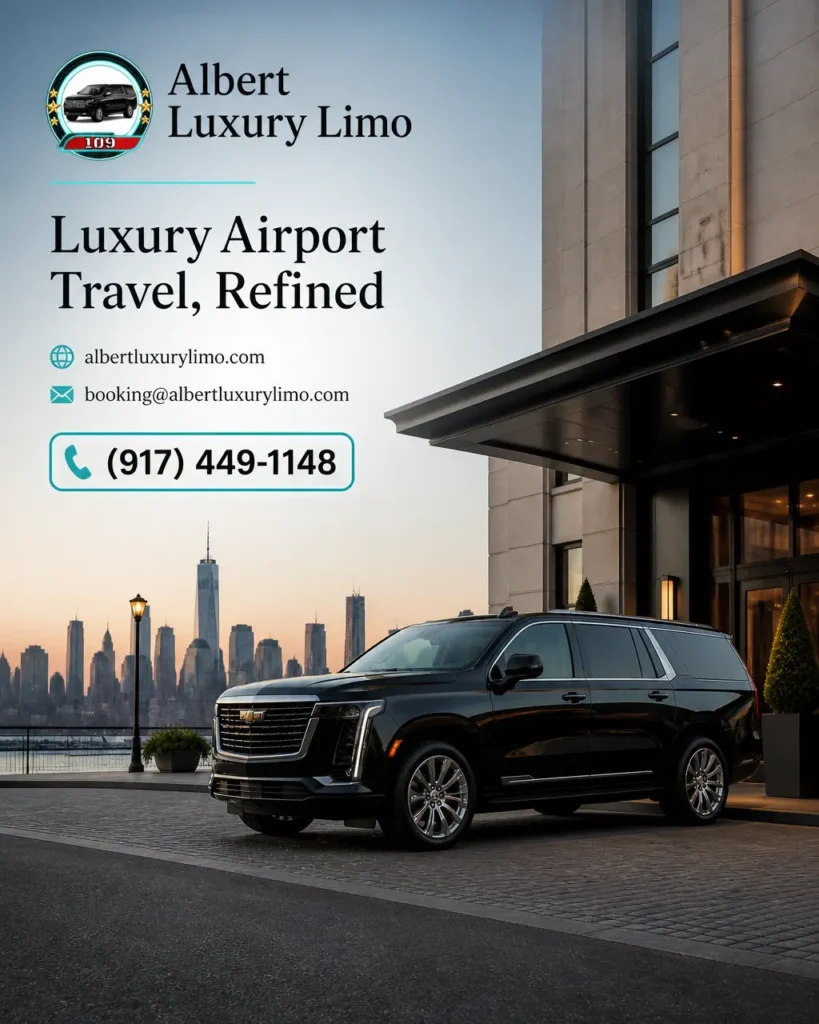 Black luxury SUV suited for airport travel in Manhattan